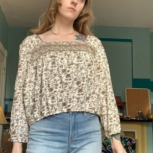 Lucky Brand Cream Floral Blouse 100% Cotton